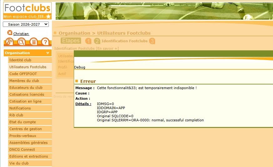 Erreur création utilisateurs footclubs