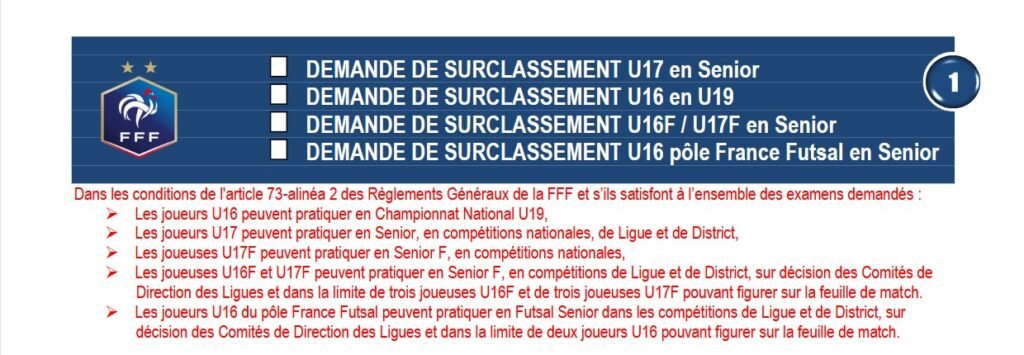 En tête du dossier de demande de surclassement FFF
